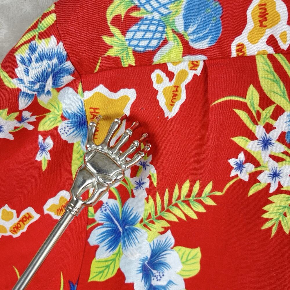 Hilo Hattie Hawaiian Shirt Red Botanical Print Men's XL Resortwear *Flaw* - Picture 13 of 13